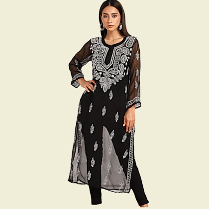 Black Handmade Lucknowi Chikankari Kurti