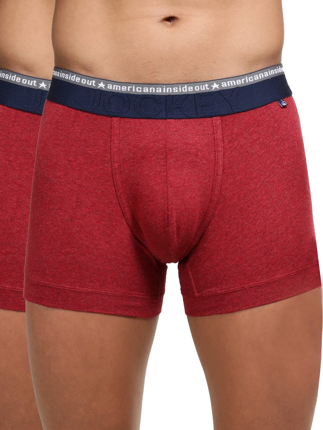 Jockey Men's Super Combed Cotton Elastane Stretch Solid Trunk US60 Red Melange Pack Of 2