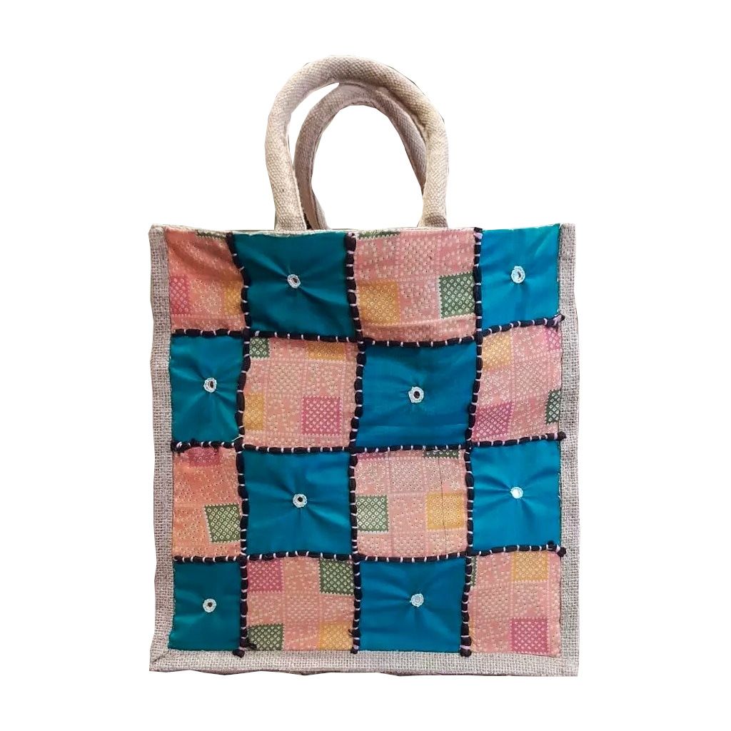 Fabric with Jute Patch work Lunch Bag