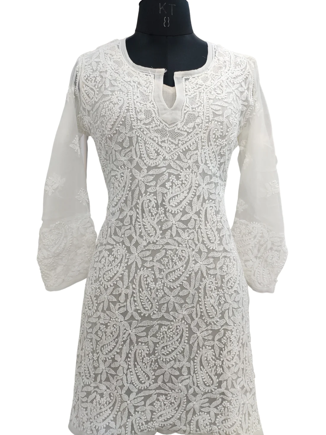 Chikan Hand Embroidered White Georgette Lucknowi Chikankari Short Top