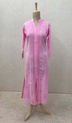 Handcrafted Baby Pink Cotton Chikankari Kurti