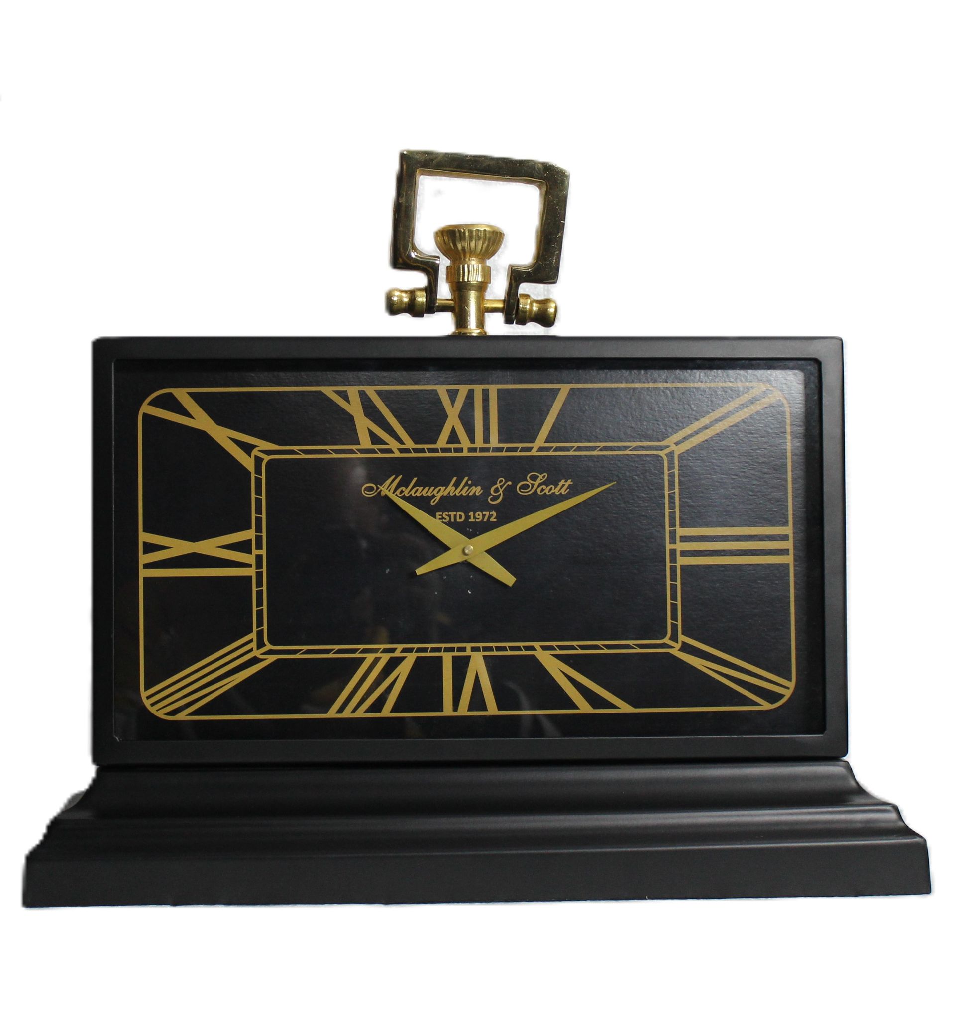 Black And Gold Aluminium Rectangular Clock | Stylish Desk Organizer | Metal Brass, Aluminium, Wood