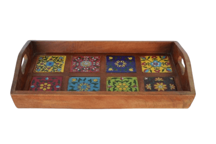 Priya Blue Art Pottery Wooden Tray