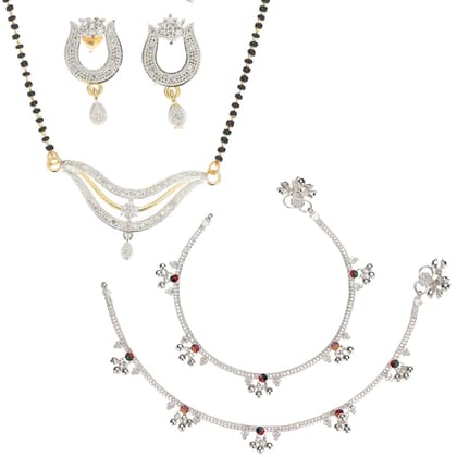 AanyaCentric Jewellery Set of Silver Plated Anklet and Gold-Plated Mangalsutra with Pendant Earring