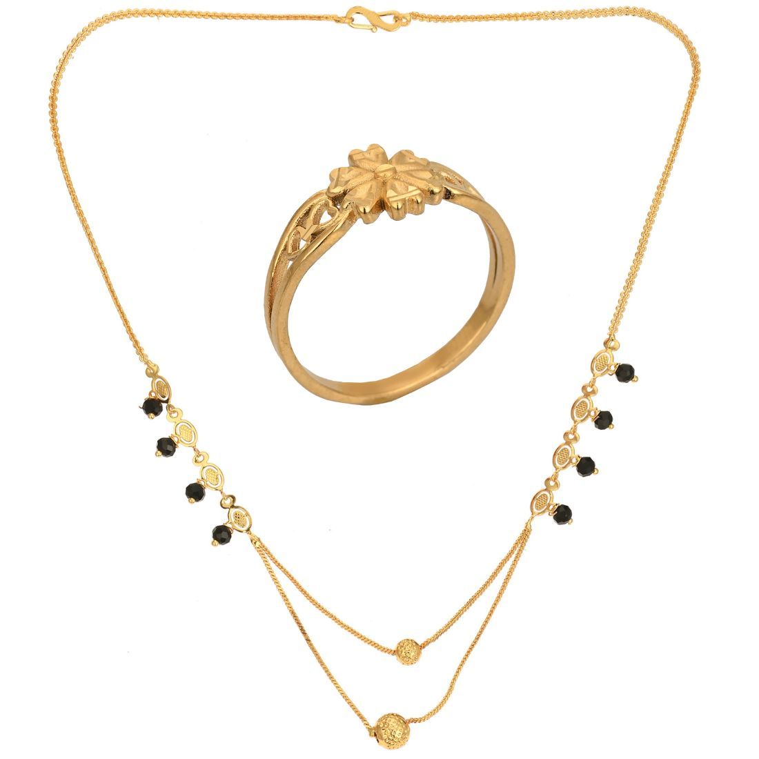 AanyaCentric Gold-plated Mangalsutra & Ring Set Casual Yet Stylish Jewelry