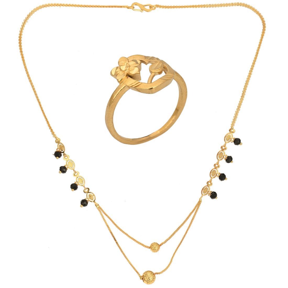 AanyaCentric Gold-plated Mangalsutra and Ring Set Ethnic Yet Stylish Jewellery