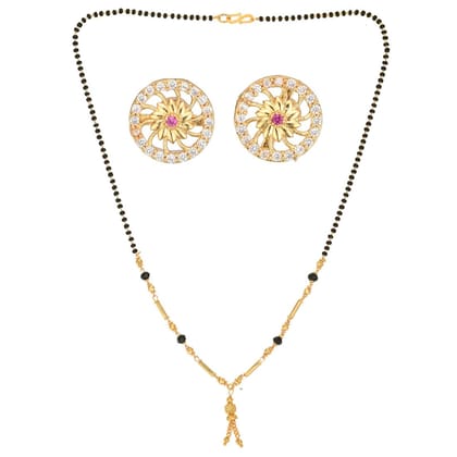 AanyaCentric 18inch Mangalsutra Set with Earring Golden - Traditional Indian Gold-plated Jewelry Gift