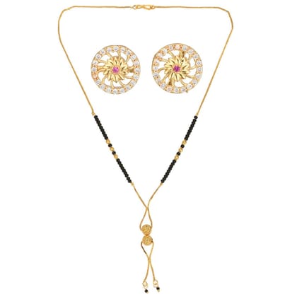 AanyaCentric 18inch Mangalsutra Set with Earring Golden Traditional Indian Gold-plated Jewelry Gift