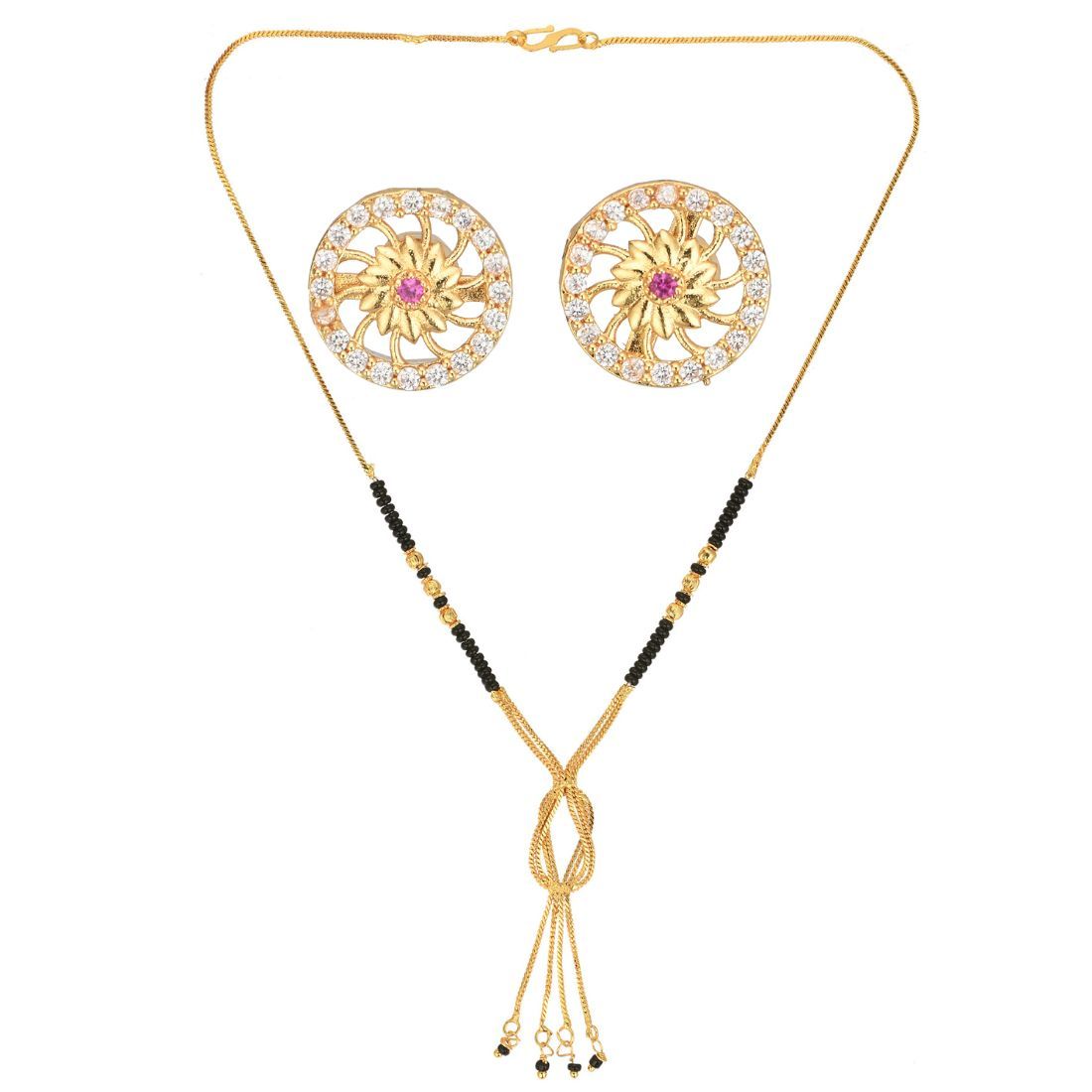 AanyaCentric 18inch Mangalsutra Set with Earrings Golden Traditional Indian Gold plated Jewelry Gift