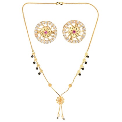 AanyaCentric 18inch Mangalsutra Set with Earrings Golden - Traditional Indian Gold plated Jewelry Gift