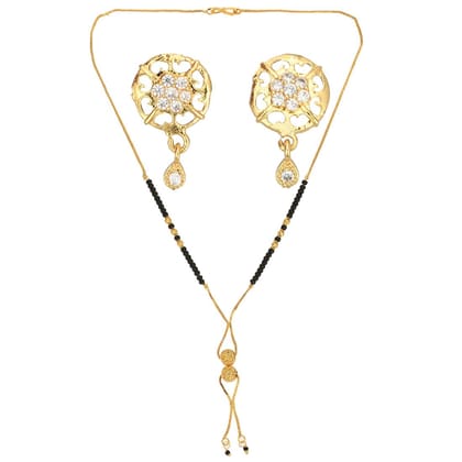 AanyaCentric 18inch Mangalsutra Set with Earring Golden - Traditional Indian Gold-plated Jewelry Gift