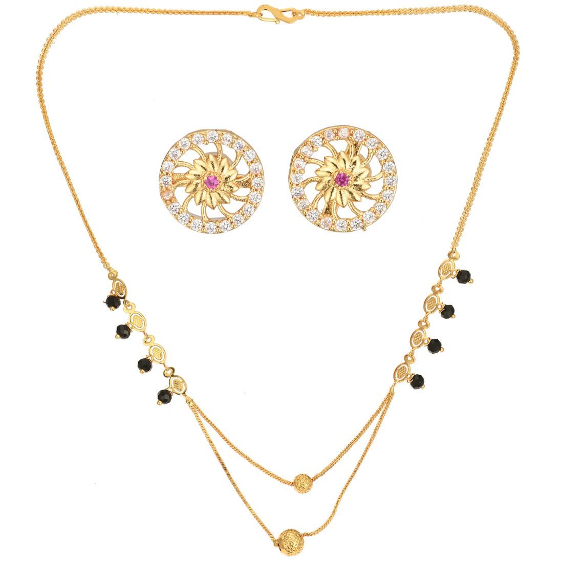 AanyaCentric 18inch Mangalsutra Set with Earring Golden Traditional Indian Gold-plated Jewelry Gift