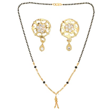 AanyaCentric 18inch Mangalsutra Set with Earrings Golden Traditional Indian Gold-plated Jewelry Gift