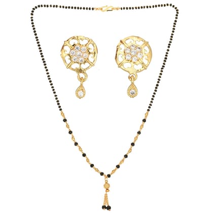 AanyaCentric 18inch Mangalsutra Set with Earrings Golden - Traditional Indian Gold-plated Jewelry Gift