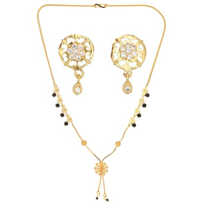 AanyaCentric 18" Mangalsutra Set with Earring Golden - Traditional Indian Gold plated Jewelry Gift