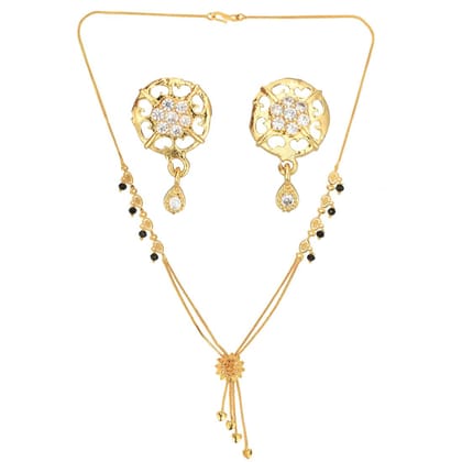 AanyaCentric 18" Mangalsutra Set with Earrings Golden Traditional Indian Gold plated Jewelry Gift