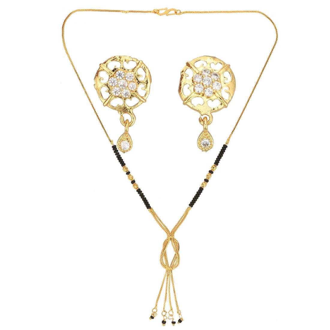 AanyaCentric 18" Mangalsutra Set with Earring Golden Traditional Indian Gold plated Jewelry Gift