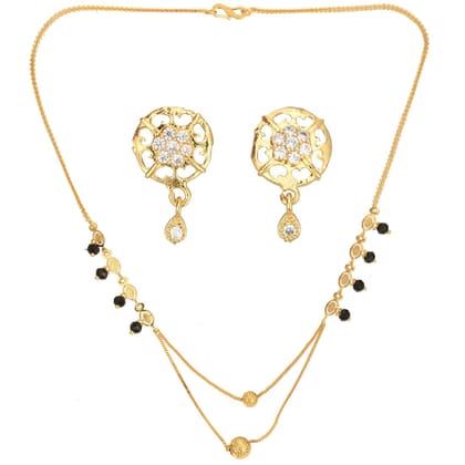 AanyaCentric 18" Mangalsutra Set with Earrings Golden - Traditional Indian Gold plated Jewelry Gift