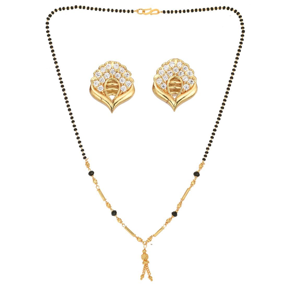 AanyaCentric 18" Mangalsutra Set with Earring Golden Traditional Indian Gold-plated Jewelry Gift