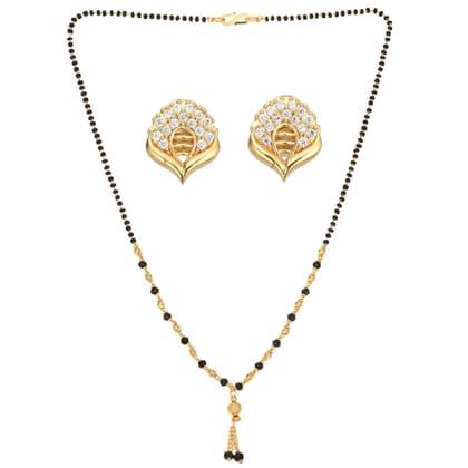 AanyaCentric 18" Mangalsutra Set with Earring Golden - Traditional Indian Gold-plated Jewelry Gift