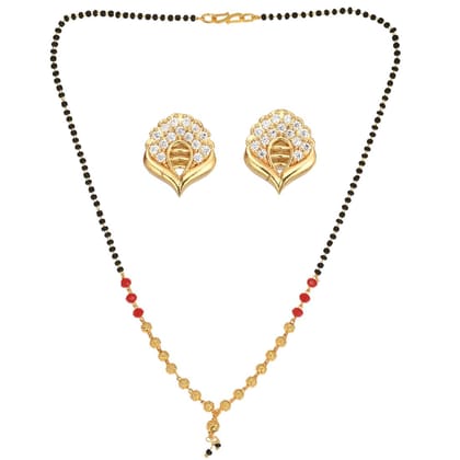 AanyaCentric 18" Mangalsutra Set with Earrings Golden Traditional Indian Gold-plated Jewelry Gift