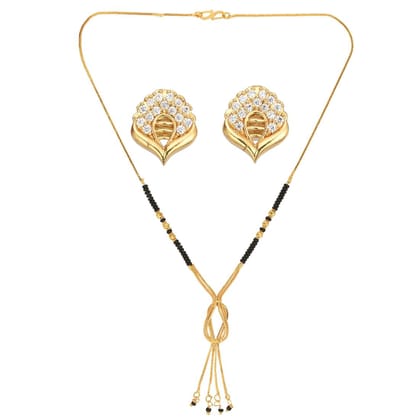 AanyaCentric 18" Mangalsutra Set with Earrings Golden - Traditional Indian Gold-plated Jewelry Gift