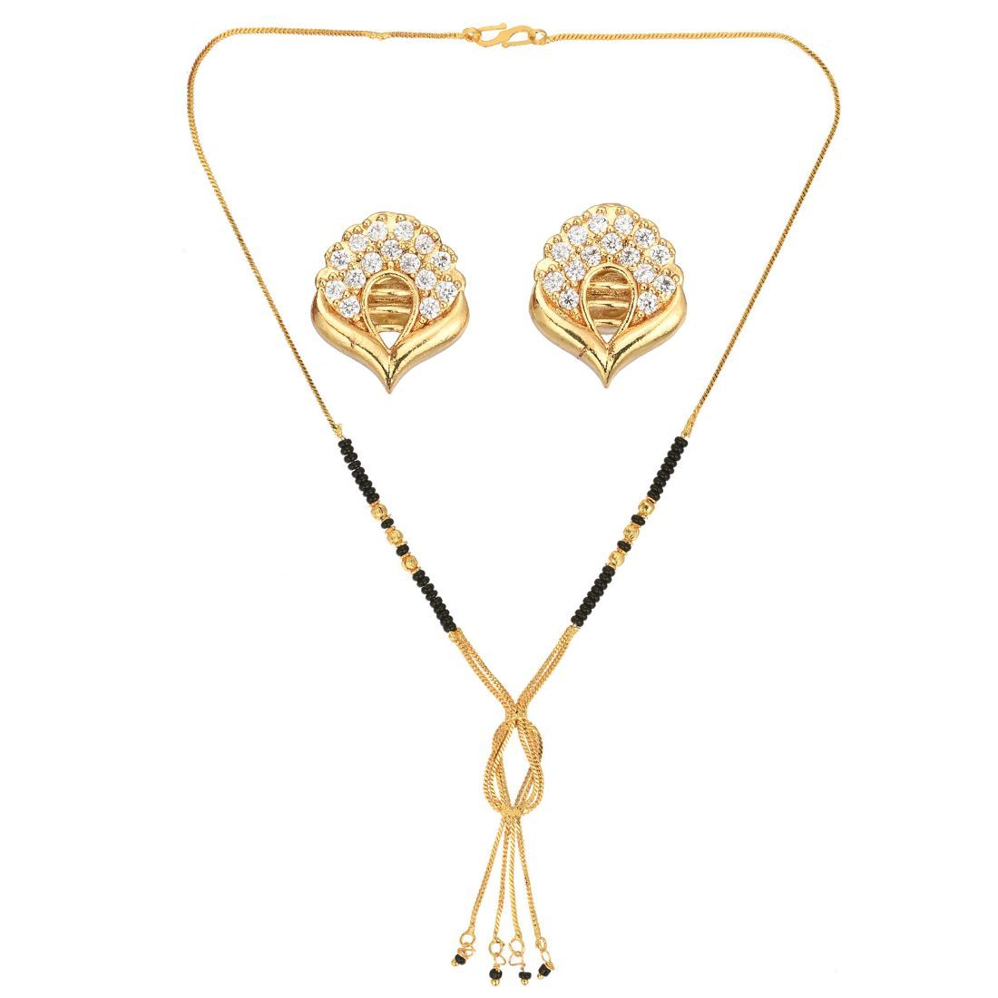 AanyaCentric 18" Mangalsutra Set with Earrings Golden - Traditional Indian Gold-plated Jewelry Gift