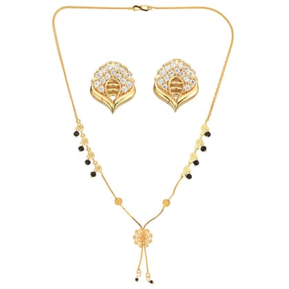 AanyaCentric 18" Mangalsutra Set with Earrings Golden - Traditional Indian Gold-plated Jewelry Gift For Women