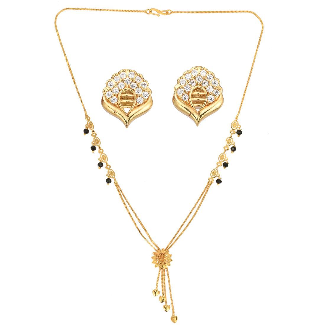 AanyaCentric Short Mangalsutra Set with Earring Golden Traditional Indian Gold plated Jewelry Gift