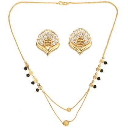 AanyaCentric Short Mangalsutra Set with Earring Golden - Traditional Indian Gold plated Jewelry Gift