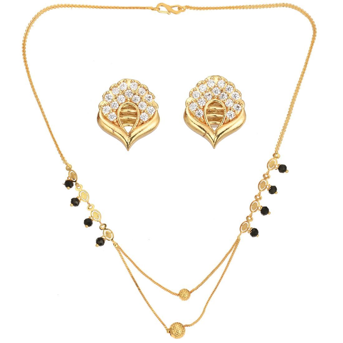 AanyaCentric Short Mangalsutra Set with Earring Golden - Traditional Indian Gold plated Jewelry Gift