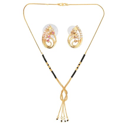 AanyaCentric Short Mangalsutra Set with Earring Golden - Traditional Indian Gold-plated Jewelry Gift