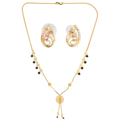 AanyaCentric Short Mangalsutra Set with Earrings Golden Traditional Indian Gold-plated Jewelry Gift