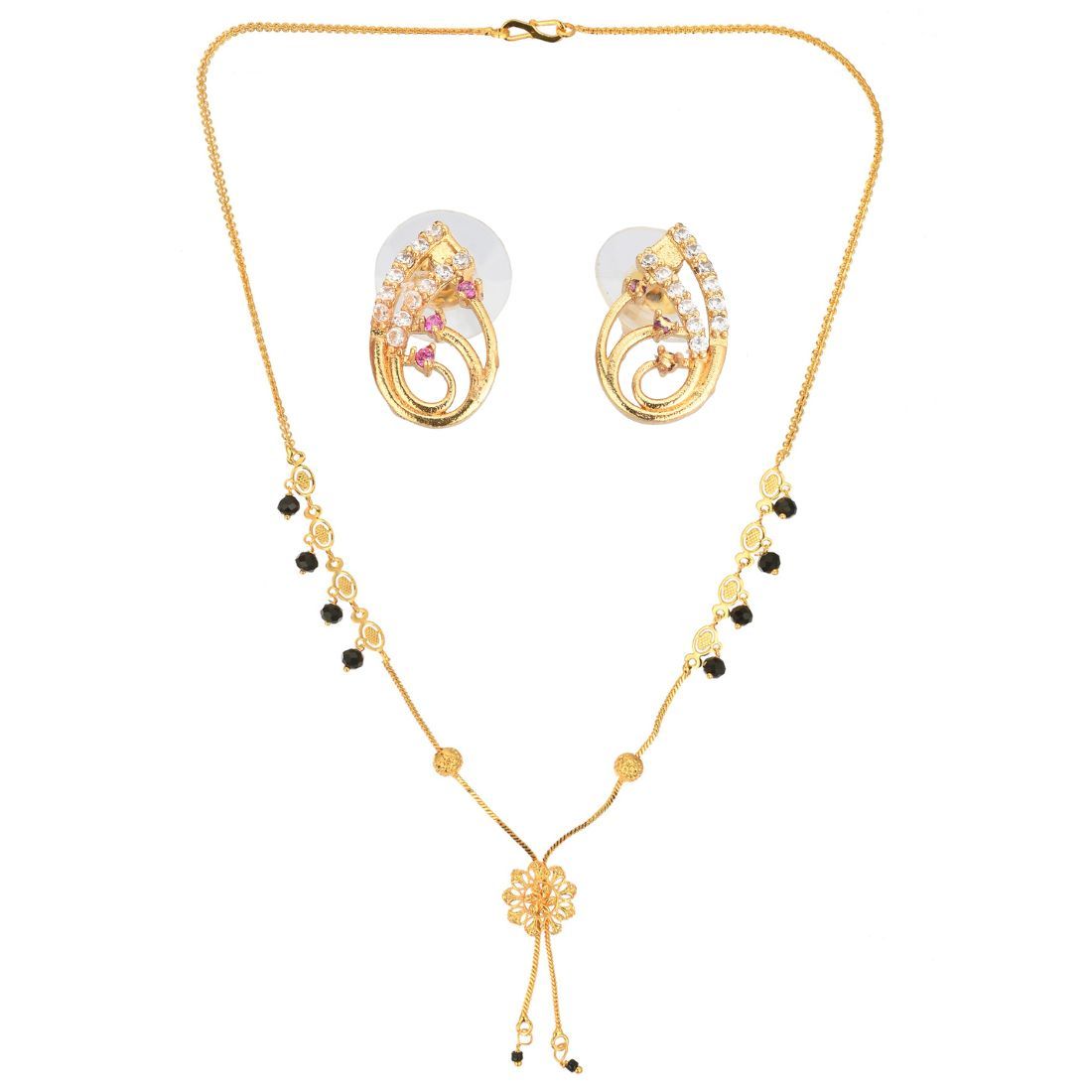 AanyaCentric Short Mangalsutra Set with Earrings Golden Traditional Indian Gold-plated Jewelry Gift