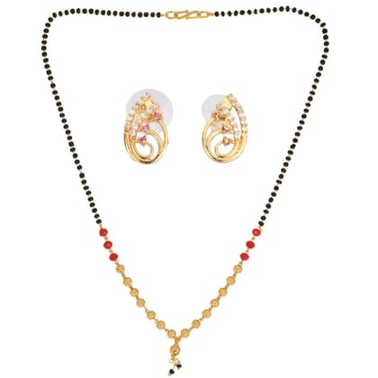 AanyaCentric Short Mangalsutra Set with Earring Golden Traditional Indian Gold-plated Jewelry Gift