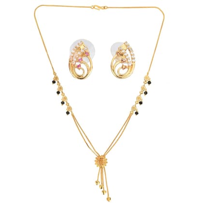 AanyaCentric Short Mangalsutra Set with Earrings Golden - Traditional Indian Gold-plated Jewelry Gift