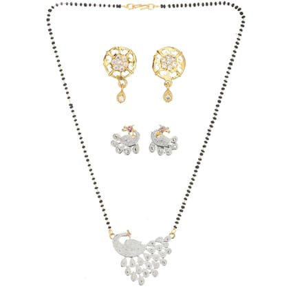 AanyaCentric Fancy Gold plated Jewelry Set for Women - Mangalsutra with Pendant, 2 Pair Earrings