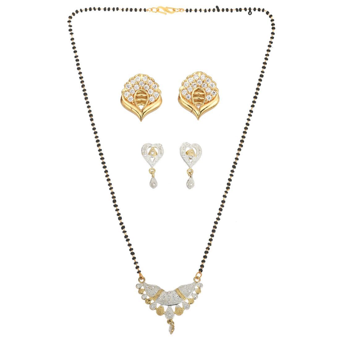 AanyaCentric Stylish Gold-plated Jewellery Set for Women Mangalsutra with Pendant, 2 Pair Earring