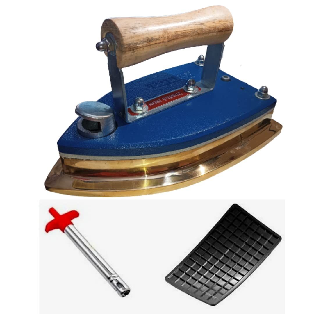 Tovito 5.7 kg Newtech Brass LPG Gas Iron press [ 5.7 kg Brass No.1 New Model ] Best for Dhobi/Laundary [Heavy duty + Longlife+ Free lighter + Mat+ wooden handle]