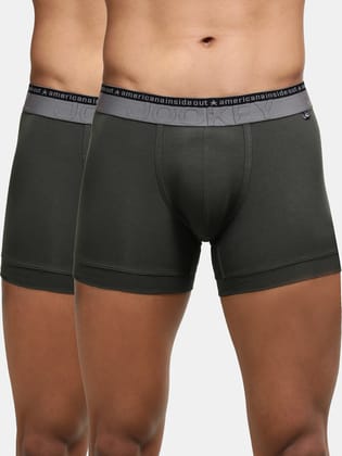 Jockey Men's Super Combed Cotton Elastane Stretch Solid Trunk US60 Deep Olive Pack Of 2