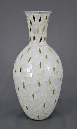 Hand Crafted White and Gold Mosaic Flower Vase