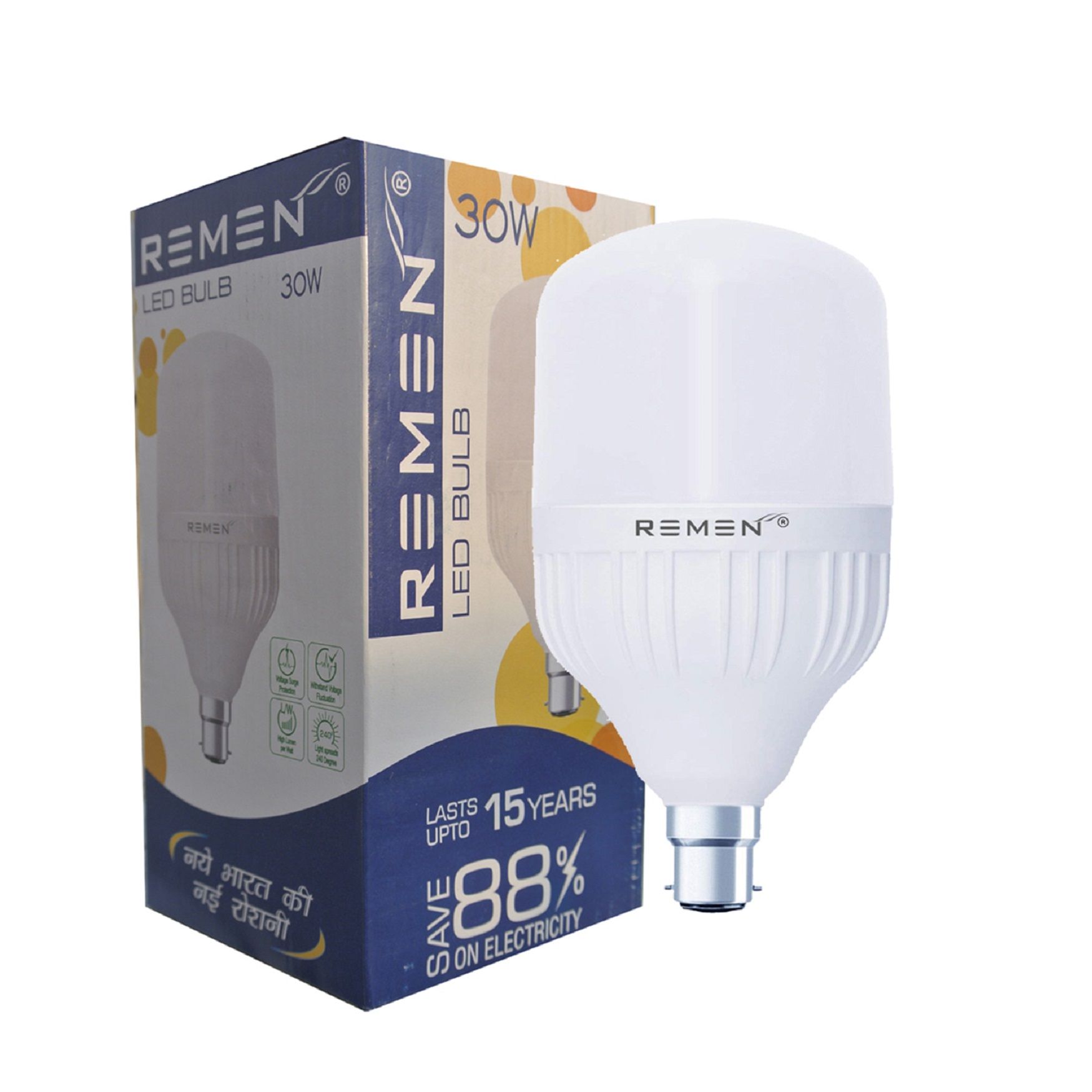 REMEN 30 Watt B22D LED Bulb, High Wattage Jumbo Led Bulb 30W Cool Day Light (White, Pack of 1)