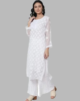 Chikankari White Butijaal Kurti With Inner