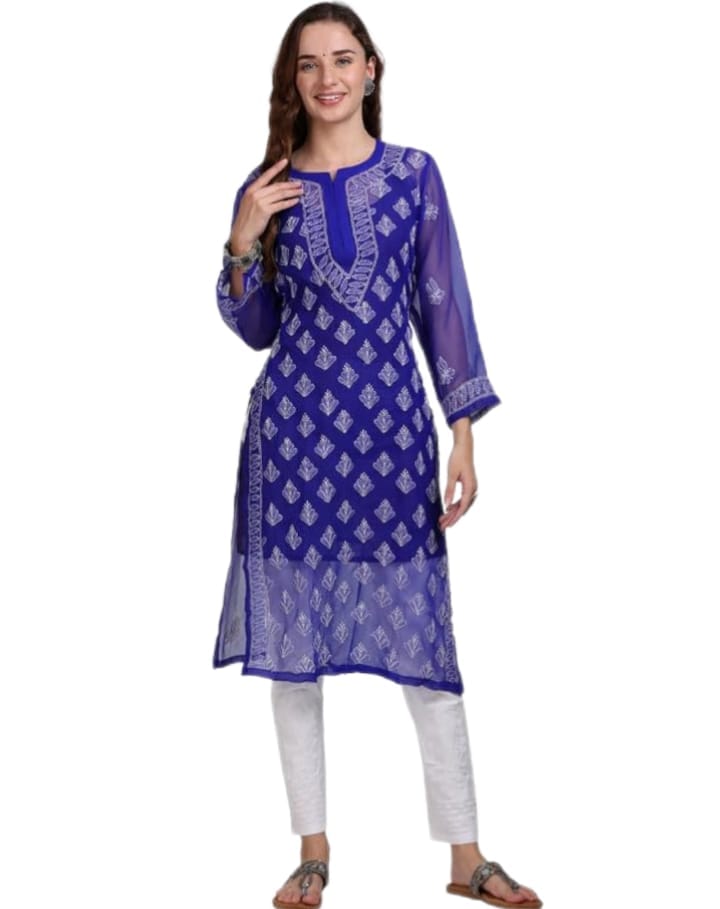 All over Booti Royal Blue Chikankari Kurti