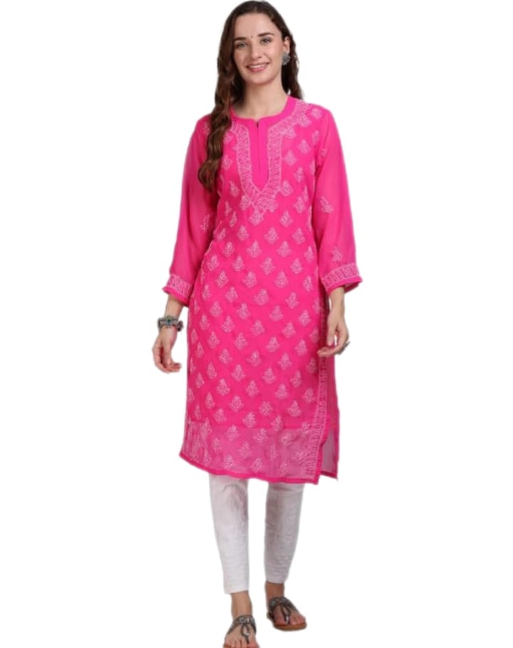 Pink Chikankari Butijaal Kurti With Inner