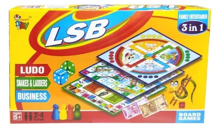 L.S.B 3 in 1 Family Board Game|Ludo,Snake and Ladder and Indian Business Trade Games Set for Kids and Family|2-4 Players-Age 5 Years and Above