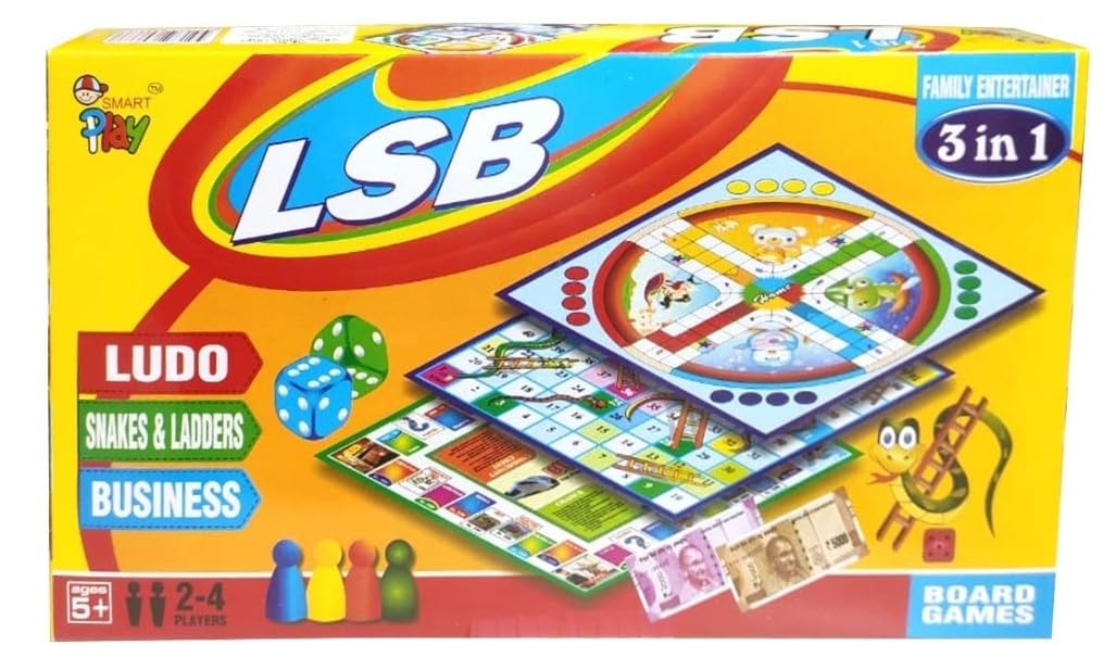 L.S.B 3 in 1 Family Board Game|Ludo,Snake and Ladder and Indian Business Trade Games Set for Kids and Family|2-4 Players-Age 5 Years and Above