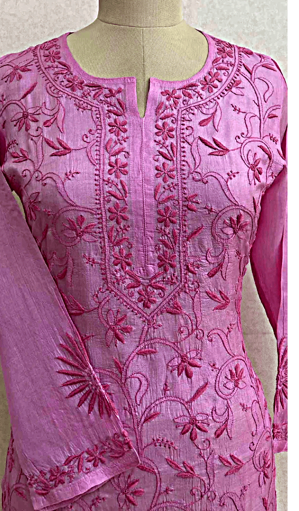 Lakhnavi Handcrafted Tussar Silk Chikankari Kurti