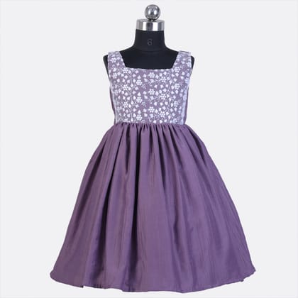 HEYKIDOO Kids Girls Floral Embroidered Comfortable Party Frock-Purple