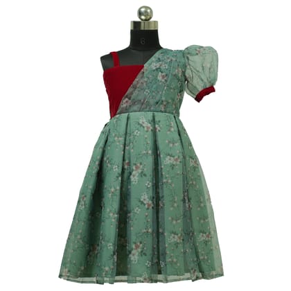 HEYKIDOO Kids Girls Velvet & Organza Christmas Party Wear Frock -Green & Red